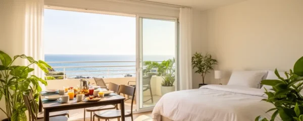 Appartement de location saisonnière avec terrasse préparée pour accueillir des vacanciers